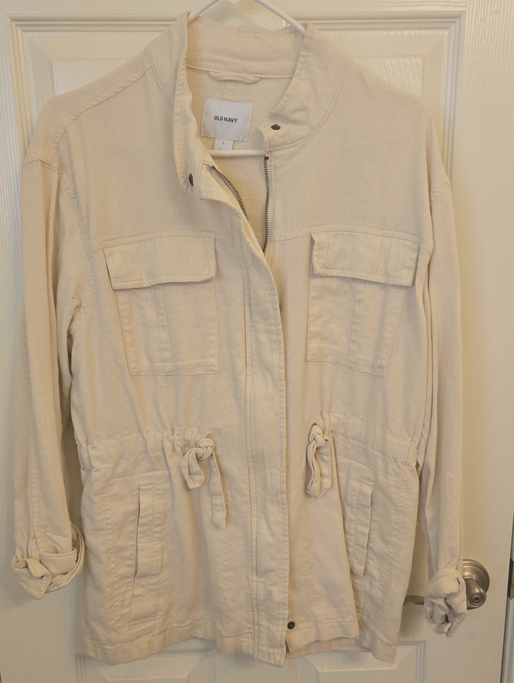 Old Navy Light Cream Utility Jacket with Drawstring Waist